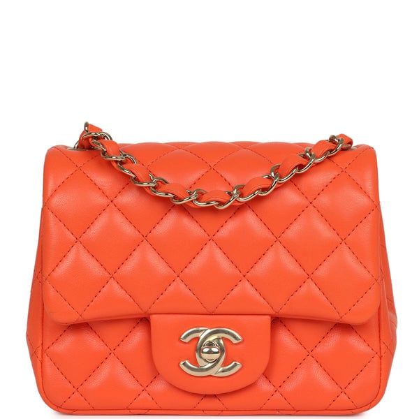 Chanel Mini Classic Square Flap Bag Orange Lambskin Gold Hardware
