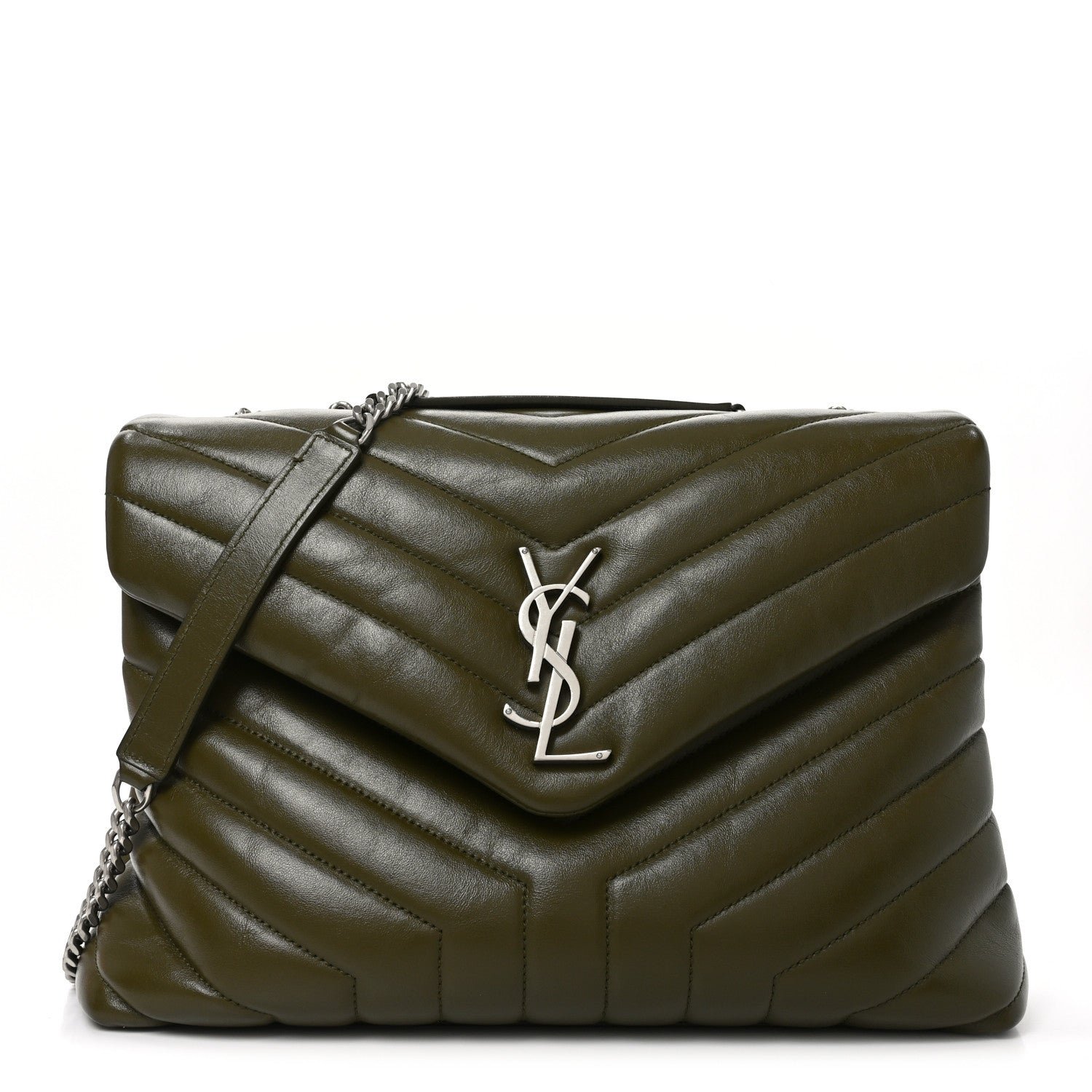 Saint Laurent Calfskin Y Quilted Monogram Medium Loulou Chain Satchel Military Olive