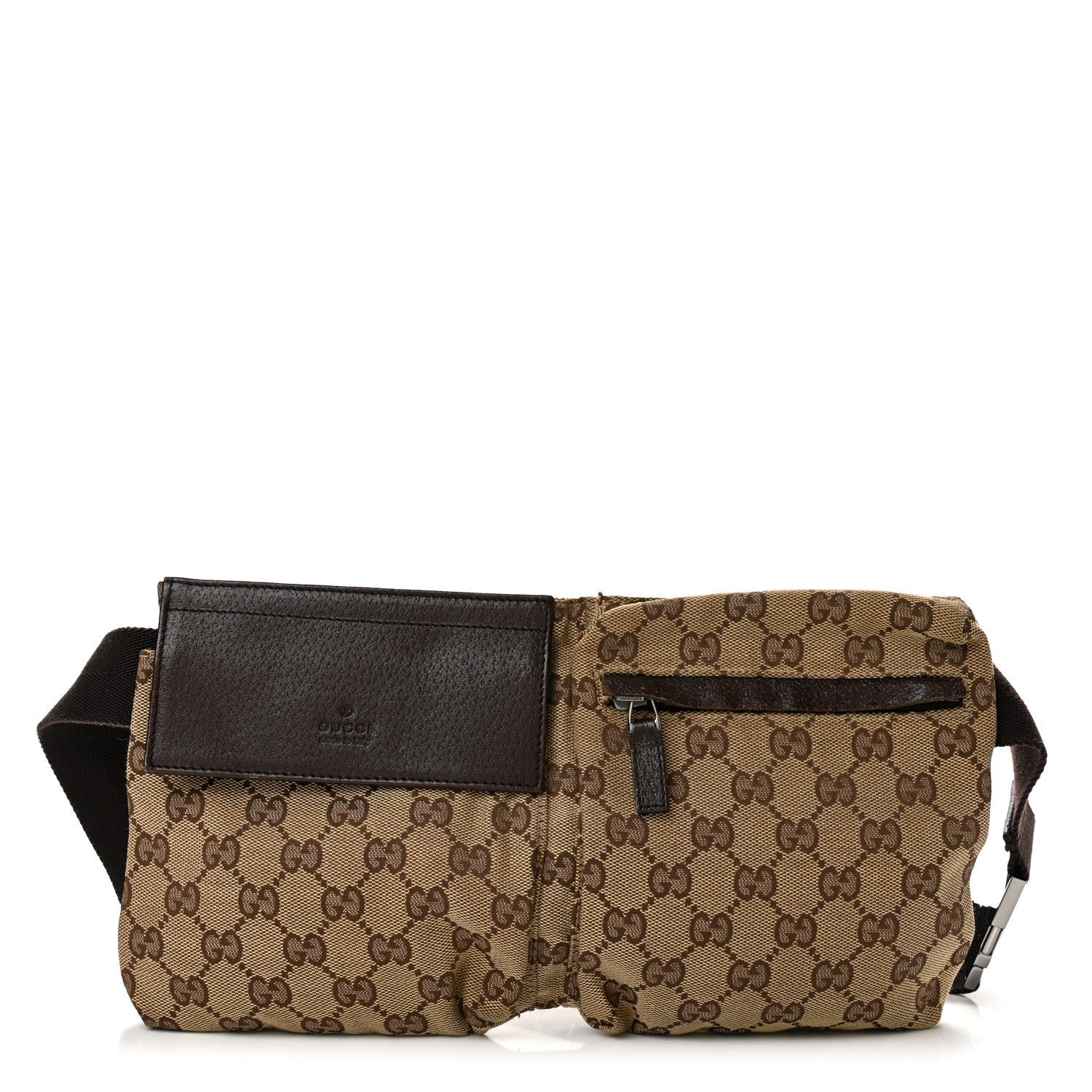 Gucci GG Monogram Double Pocket Belt Bag Dark Brown