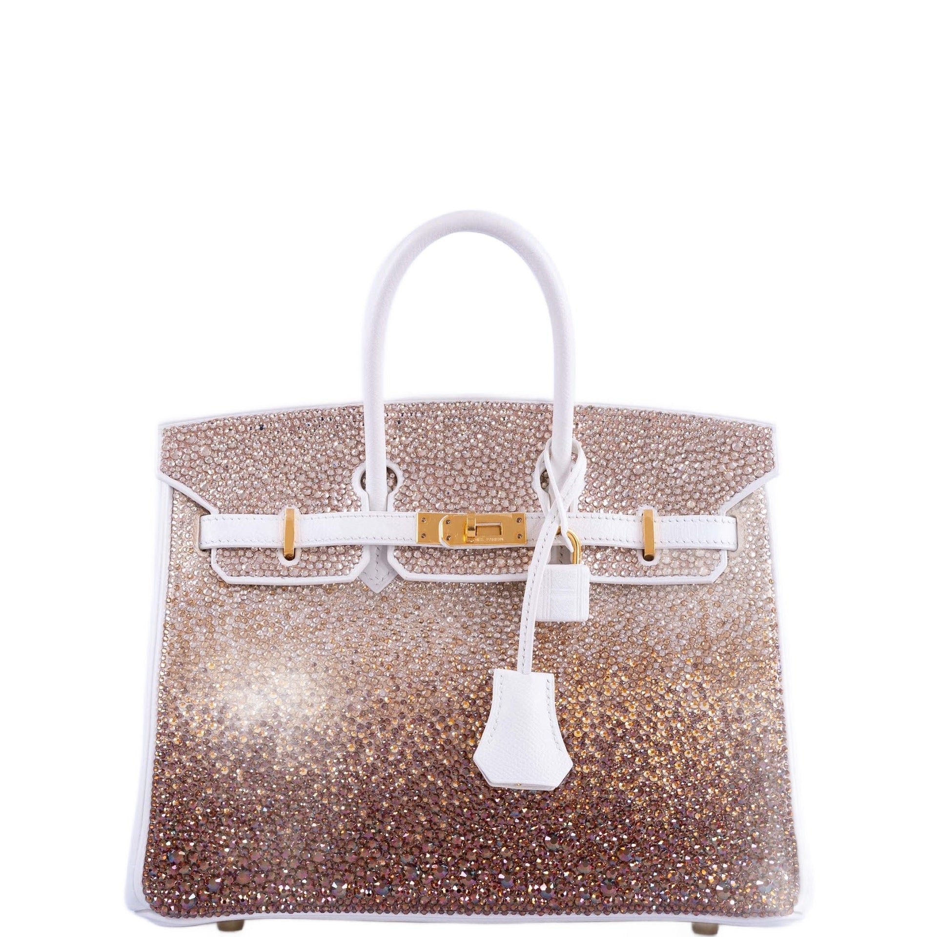 Hermes Hermès Birkin 25 JaneFinds Custom Shop "The Ombré" Swarovski Crystal Blanc Base Gold Hardware