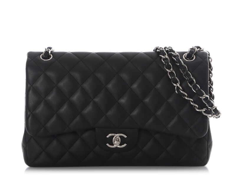 Black Quilted Lambskin Jumbo Classic Double Flap Bag Silver Hardware, 2017-2018
