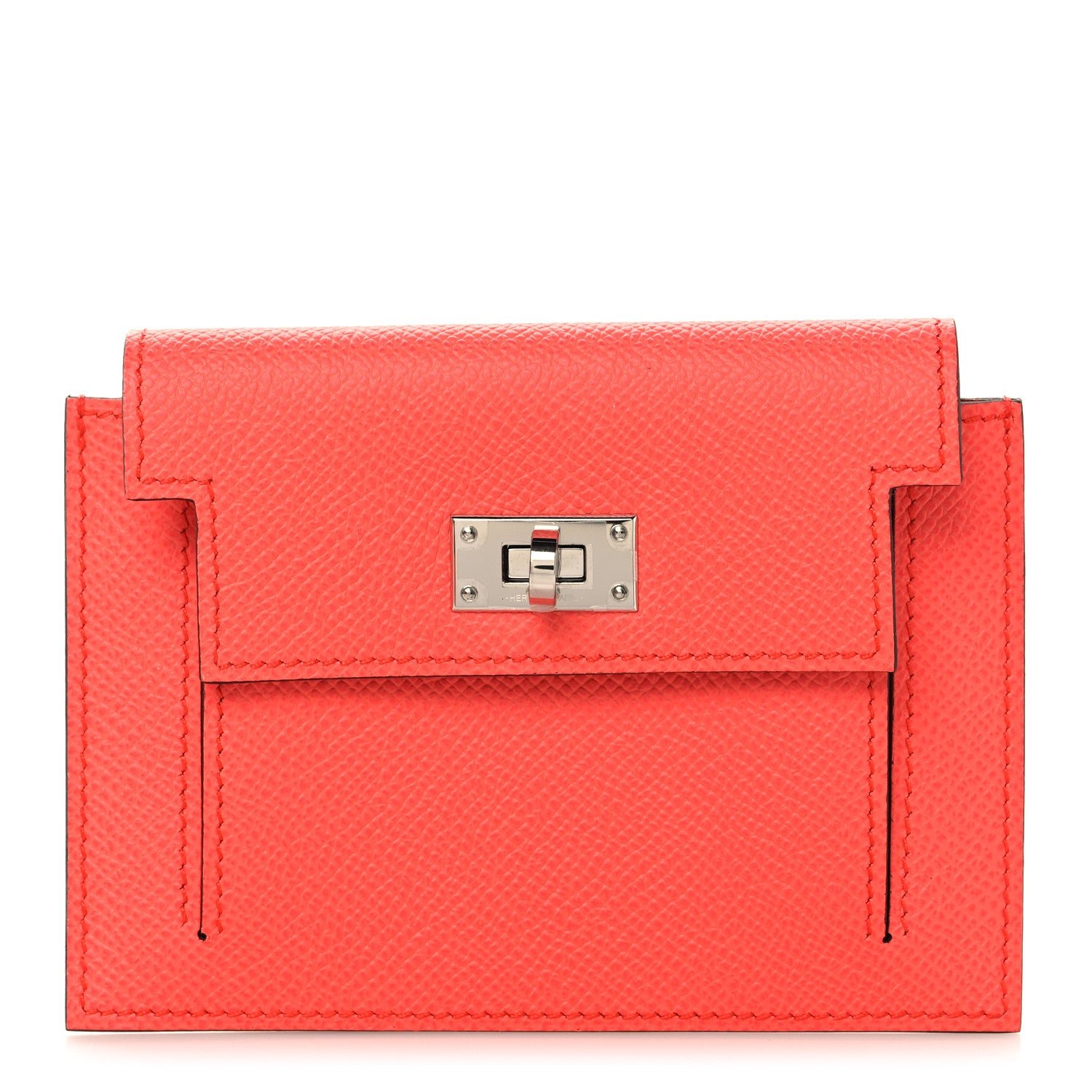 Hermes Chevre Mysore Kelly Pocket Compact Wallet Rose Texas