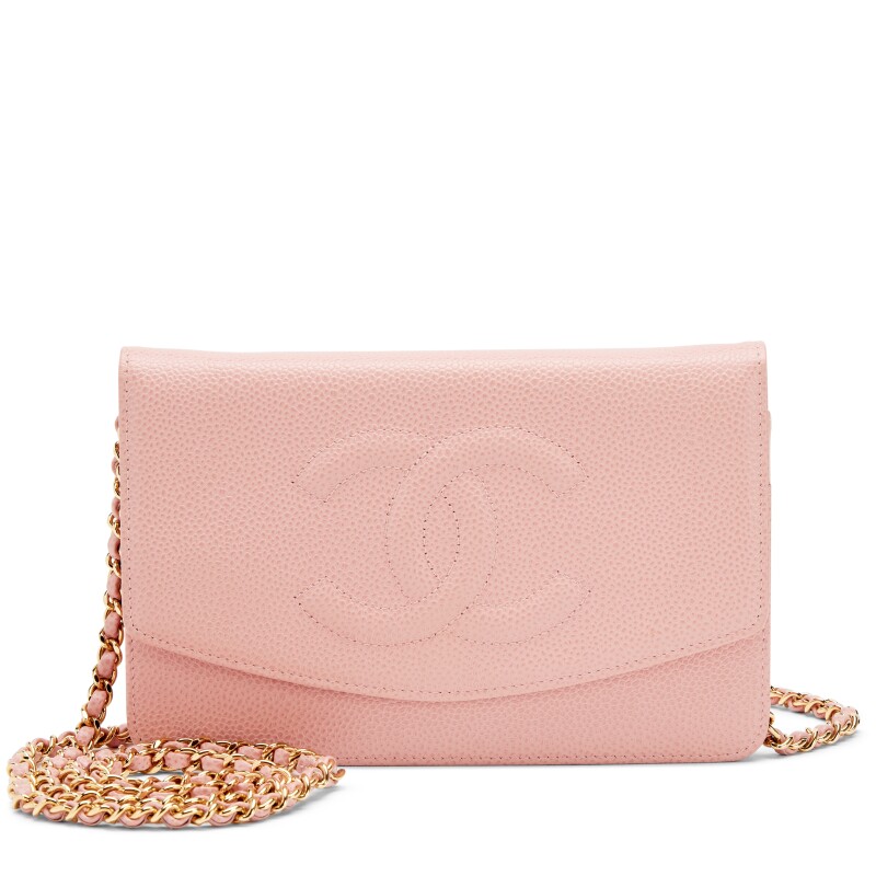 Vintage Pink Caviar Timeless CC Wallet On Chain WOC Gold Hardware, 2003-2004