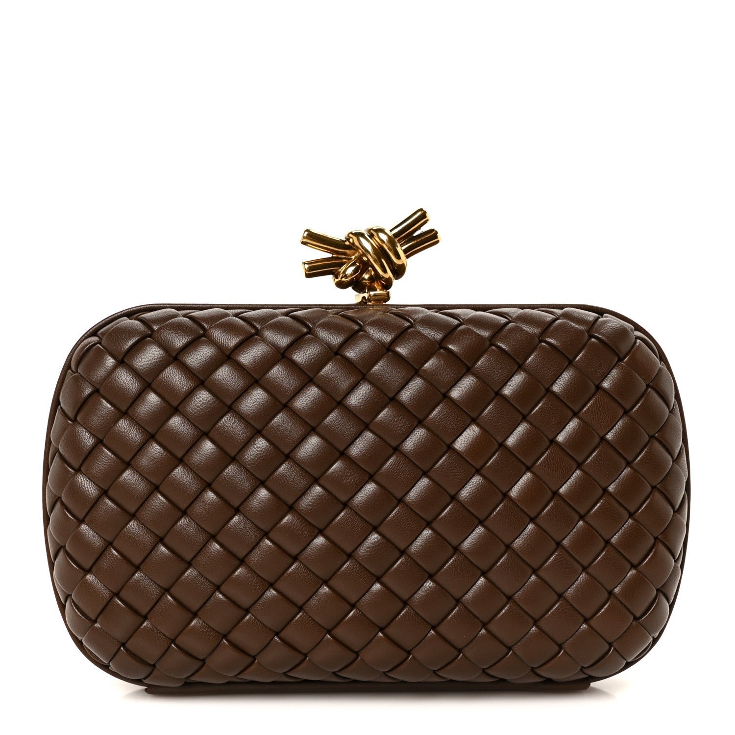 Bottega Veneta Nappa Intrecciato Knot Clutch Madder Brown