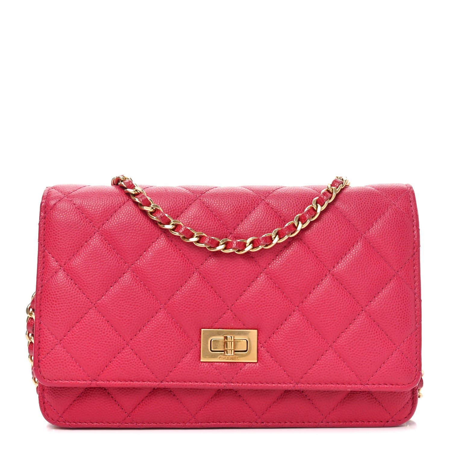 Chanel Caviar Quilted 2.55 Reissue Wallet On Chain WOC Dark Pink
