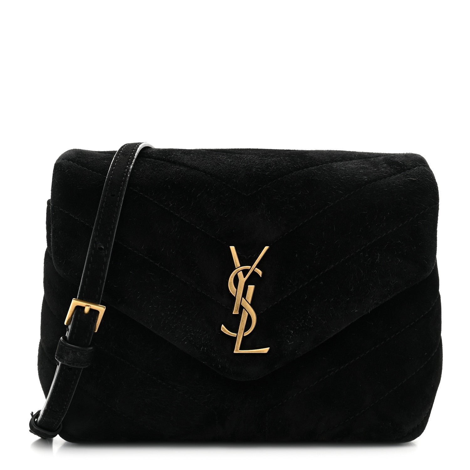 Saint Laurent Suede Y Quilted Monogram Toy Loulou Crossbody Bag Black