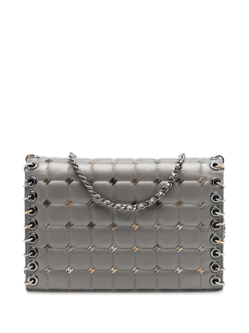 2016-2017 Small Lambskin Chocolate Bar CC Piercing Studded Chain Flap crossbody bag