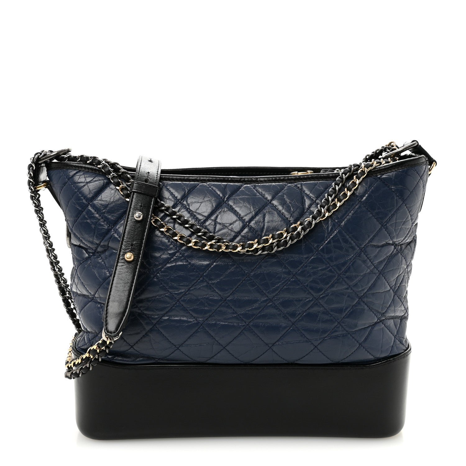 Chanel Aged Calfskin Quilted Large Gabrielle Hobo Navy Black