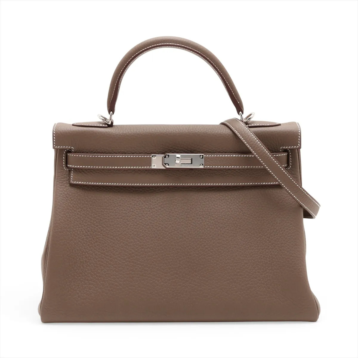 Hermès Kelly 32 Le Tournay Taurillon Clemence Etoupe Silver Metal Fittings