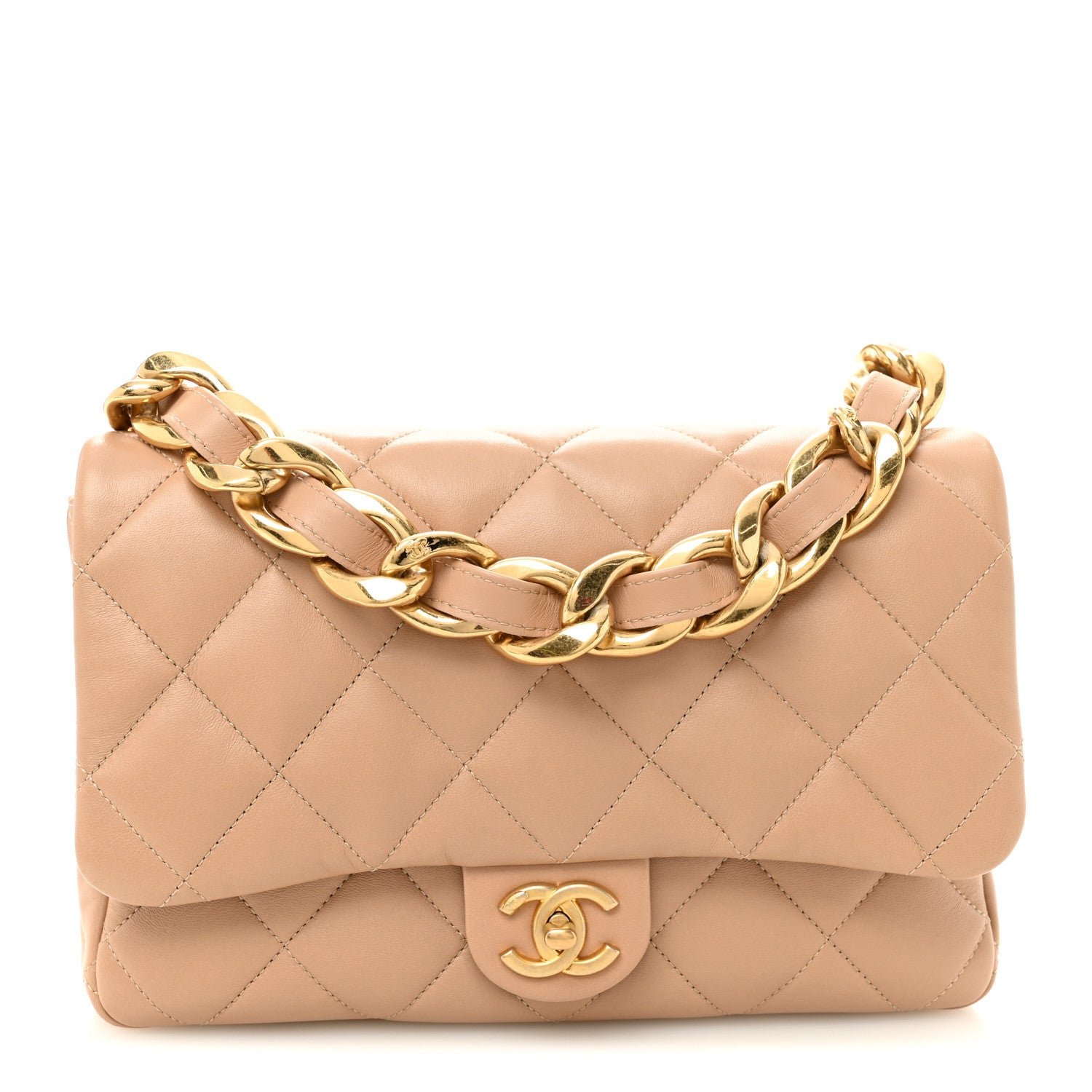 Chanel Lambskin Quilted Large CC Funky Town Flap Beige
