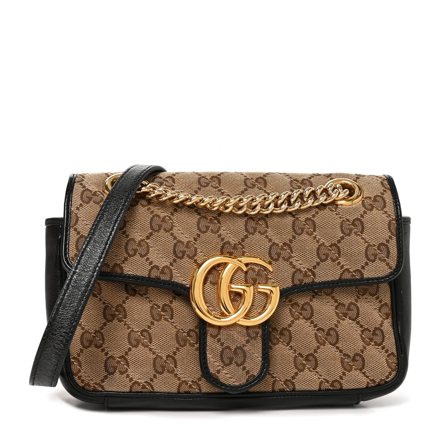 Gucci Monogram Matelasse Diagonal Mini GG Marmont Shoulder Bag Beige Black