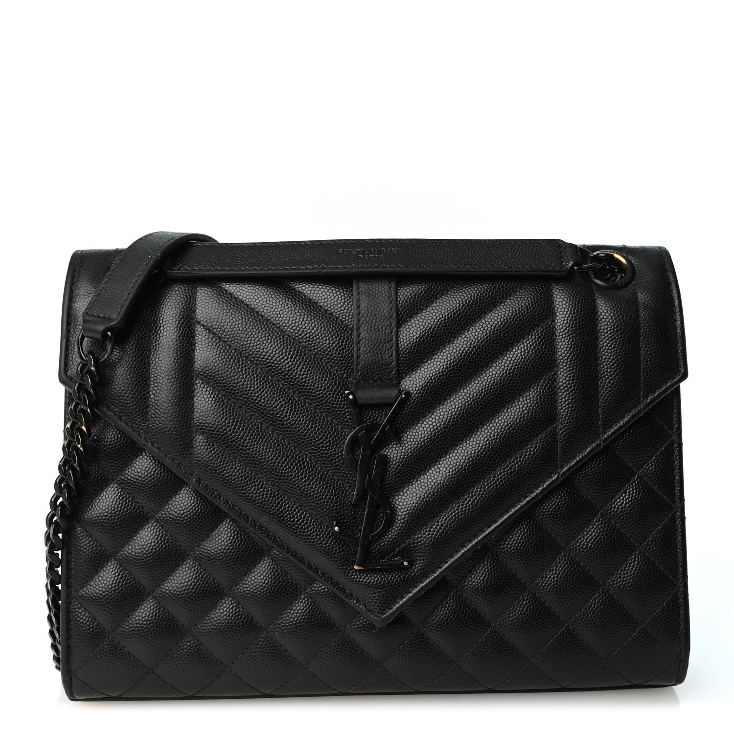 Saint Laurent Grain De Poudre Textured Mixed Matelasse Triquilt Medium Monogram Monochrome Satchel Black