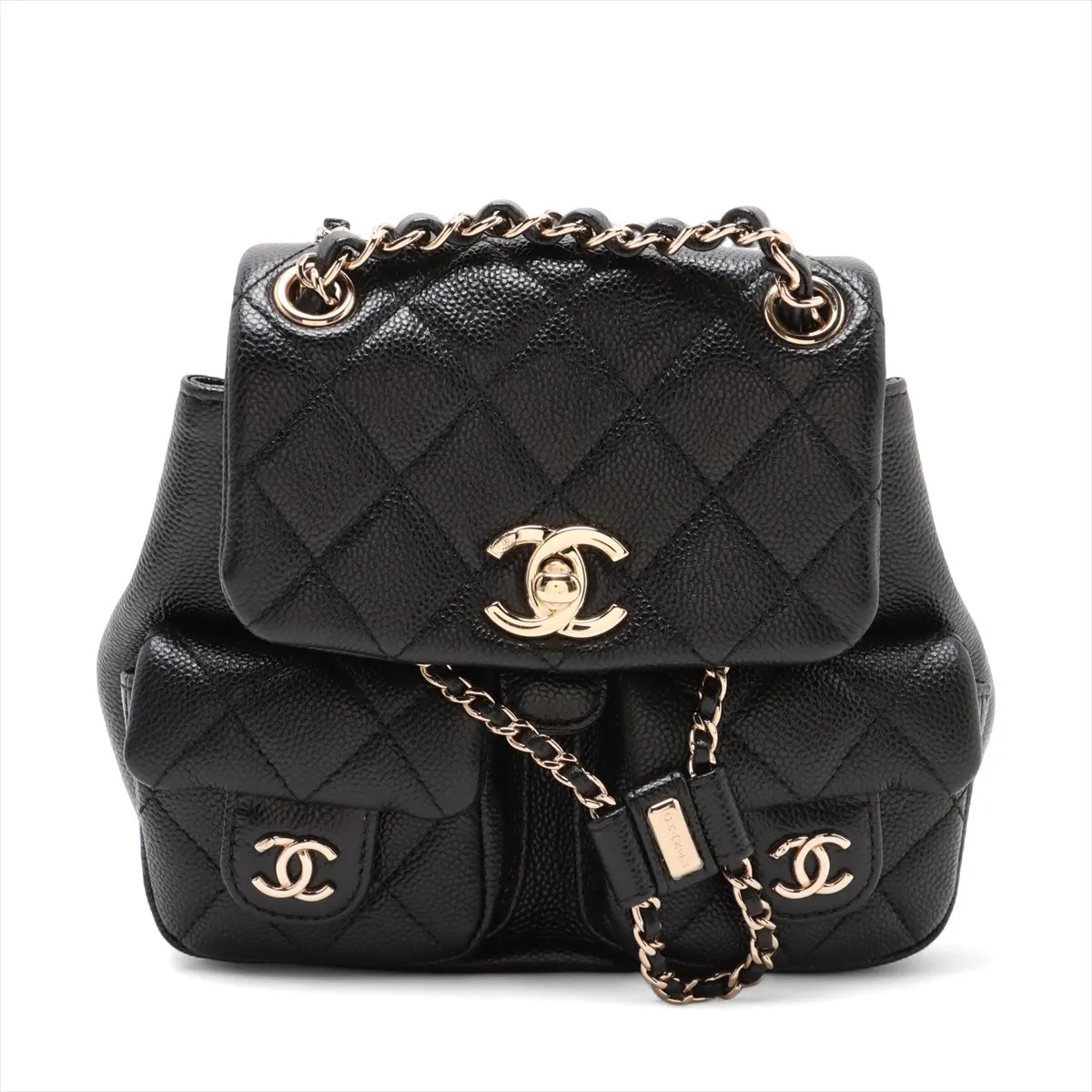 Chanel Matelasse Grained Calfskin Chain Backpack Black Gold Metal Fittings rando