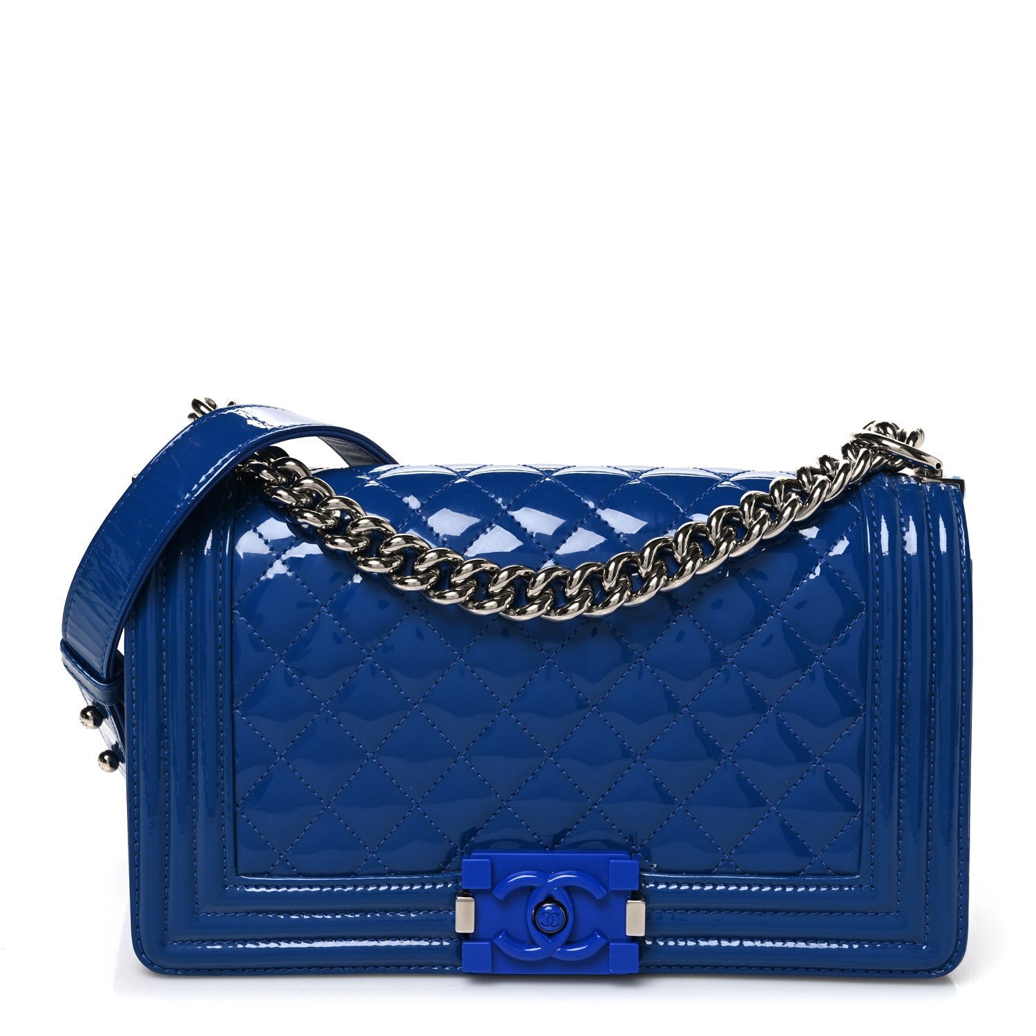 Chanel Patent Calfskin Quilted Medium Plexiglass Boy Flap Blue