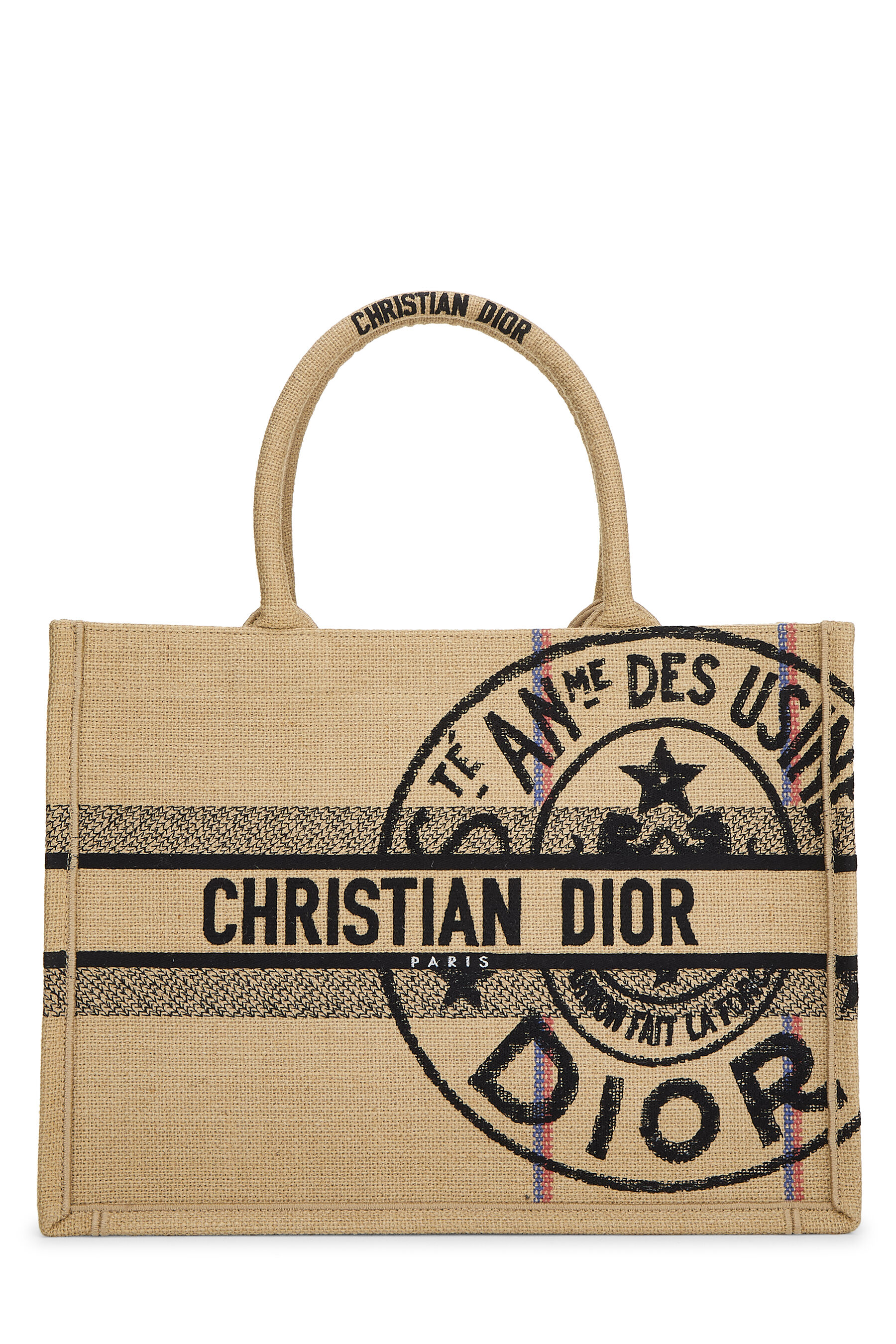 Dior Beige Embroidered Jute Book Tote Medium