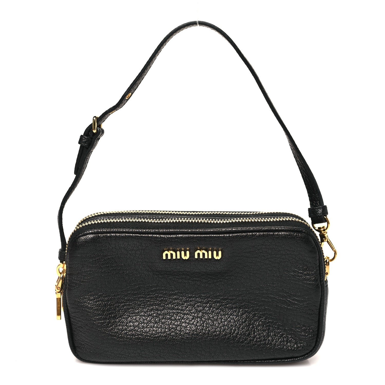 Miu Miu Goatskin Madras Double Zip Pochette Clutch Black