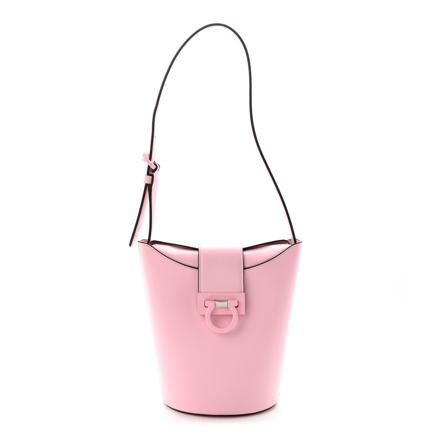 Salvatore Ferragamo Calfskin Small Trifolio Bucket Shoulder Bag Cheerleader Pink