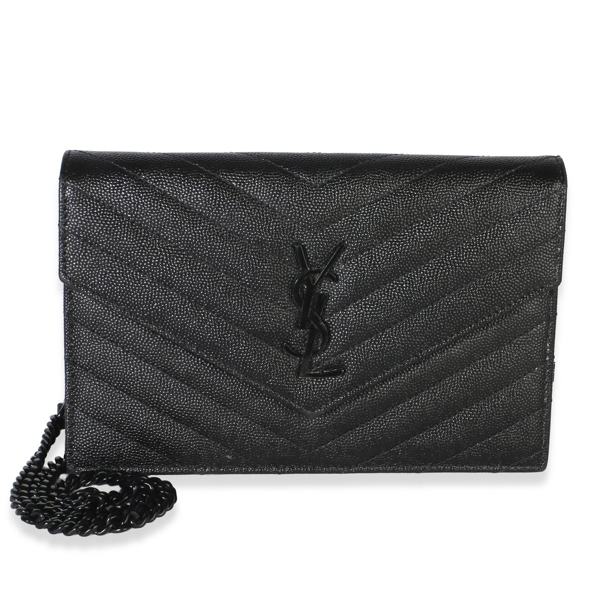 Black Grain De Poudre Cassandre Envelope Chain Wallet