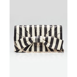 Valentino Valentino Black/White Striped Lambskin Leather Rockstud Bow Shoulder Bag