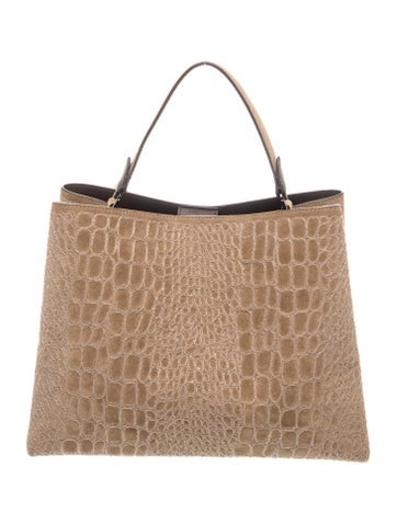 Brunello Cucinelli Suede Croc-Embossed Leather Tote Bag 2023