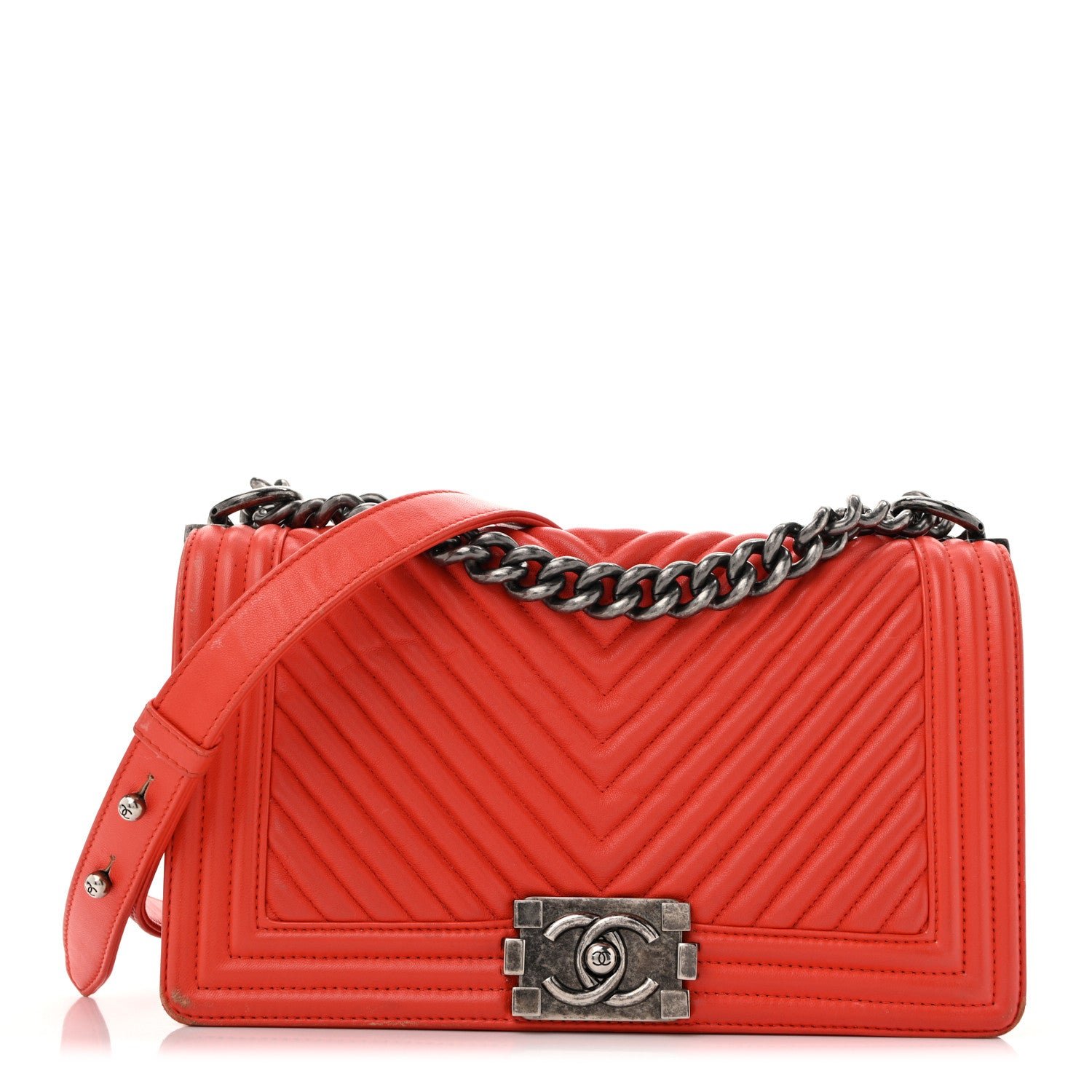 Chanel Wrinkled Lambskin Chevron Quilted Medium Boy Flap Orange