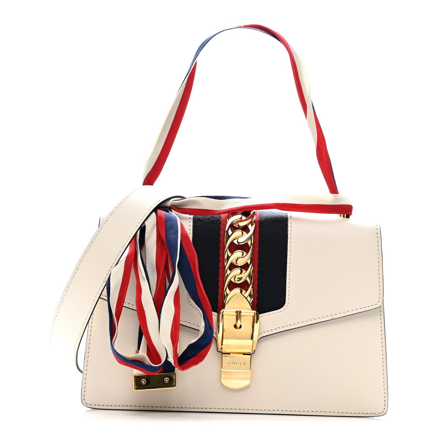 Gucci Calfskin Small Sylvie Shoulder Bag Off White