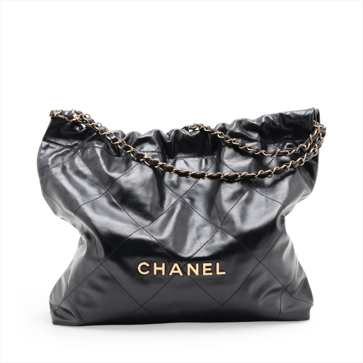 Chanel Chanel 22 shiny calfskin Chain Shoulder Bag Black Gold Metal Fittings ran