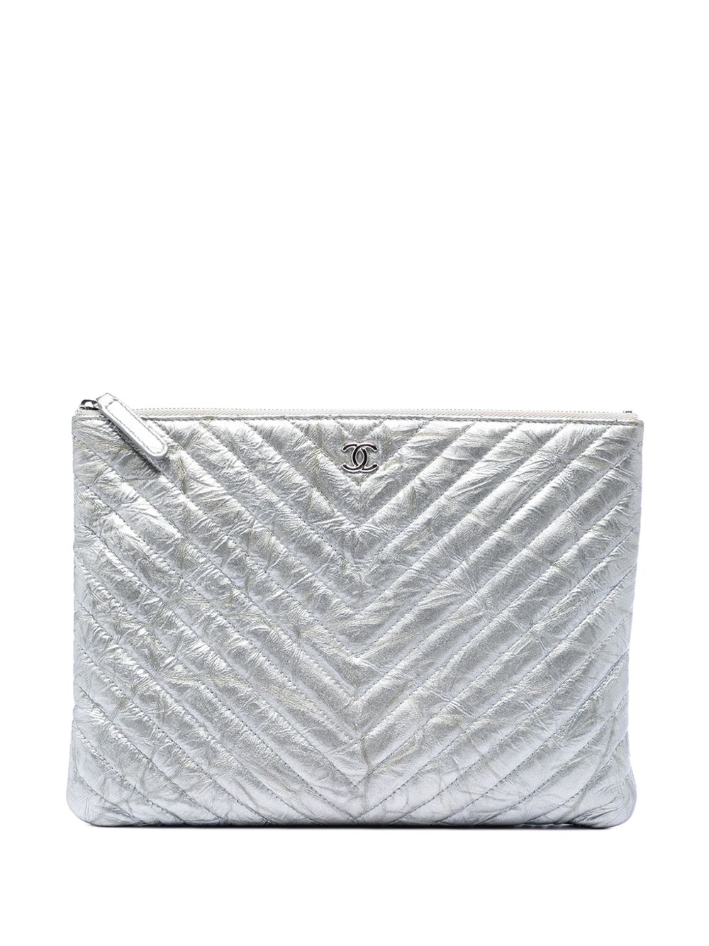 2018 Medium Chevron Metallic Aged Calfskin O Case clutch bag