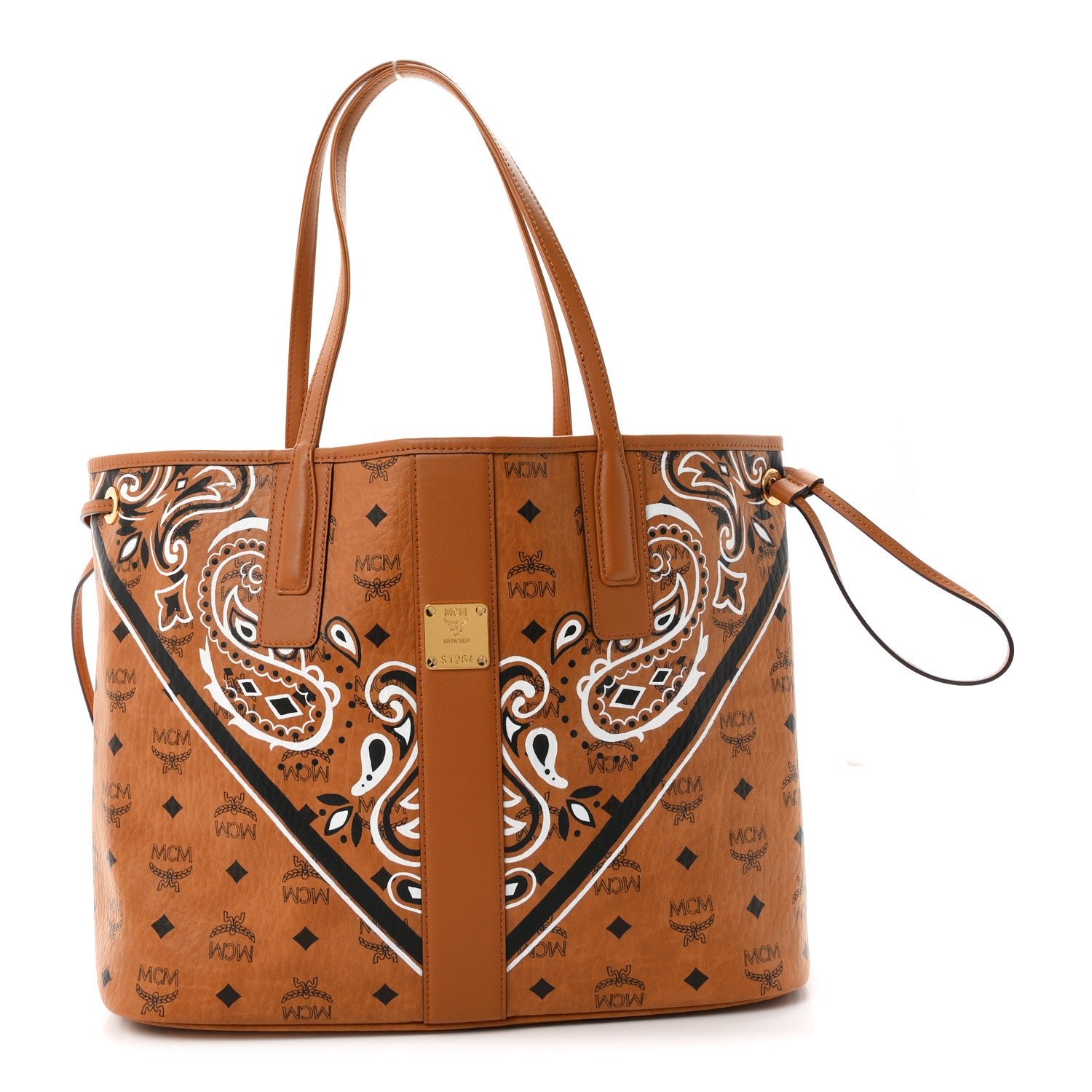 MCM MCM Visetos Medium Liz Reversible Bandana Shopper Tote Cognac