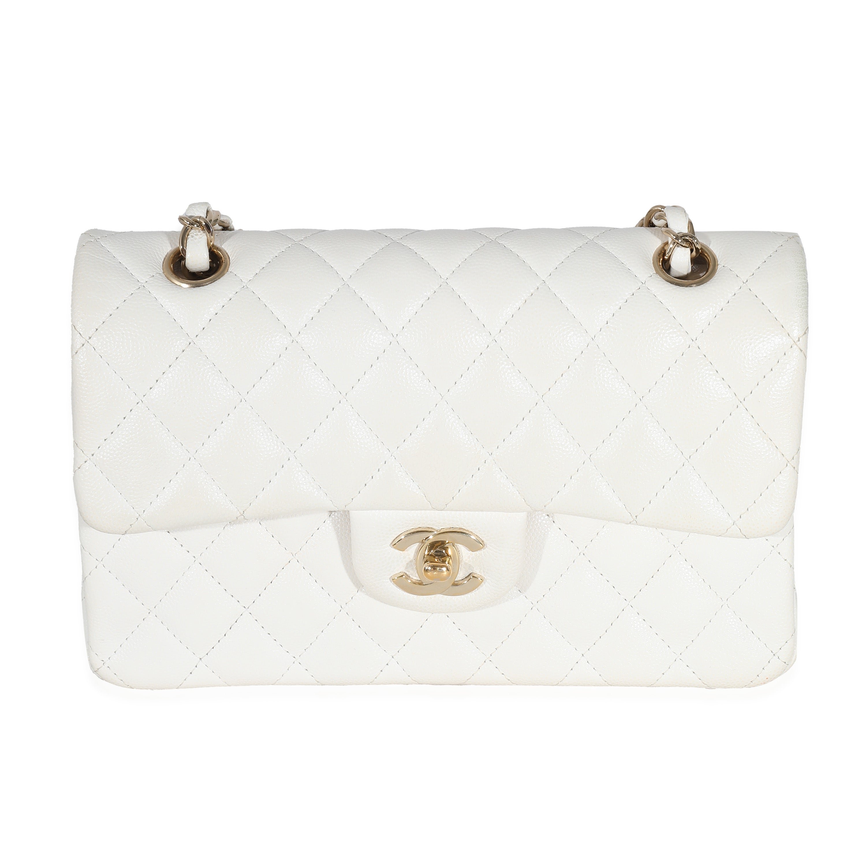 White Quilted Caviar Small Classic Double Flap Handbag