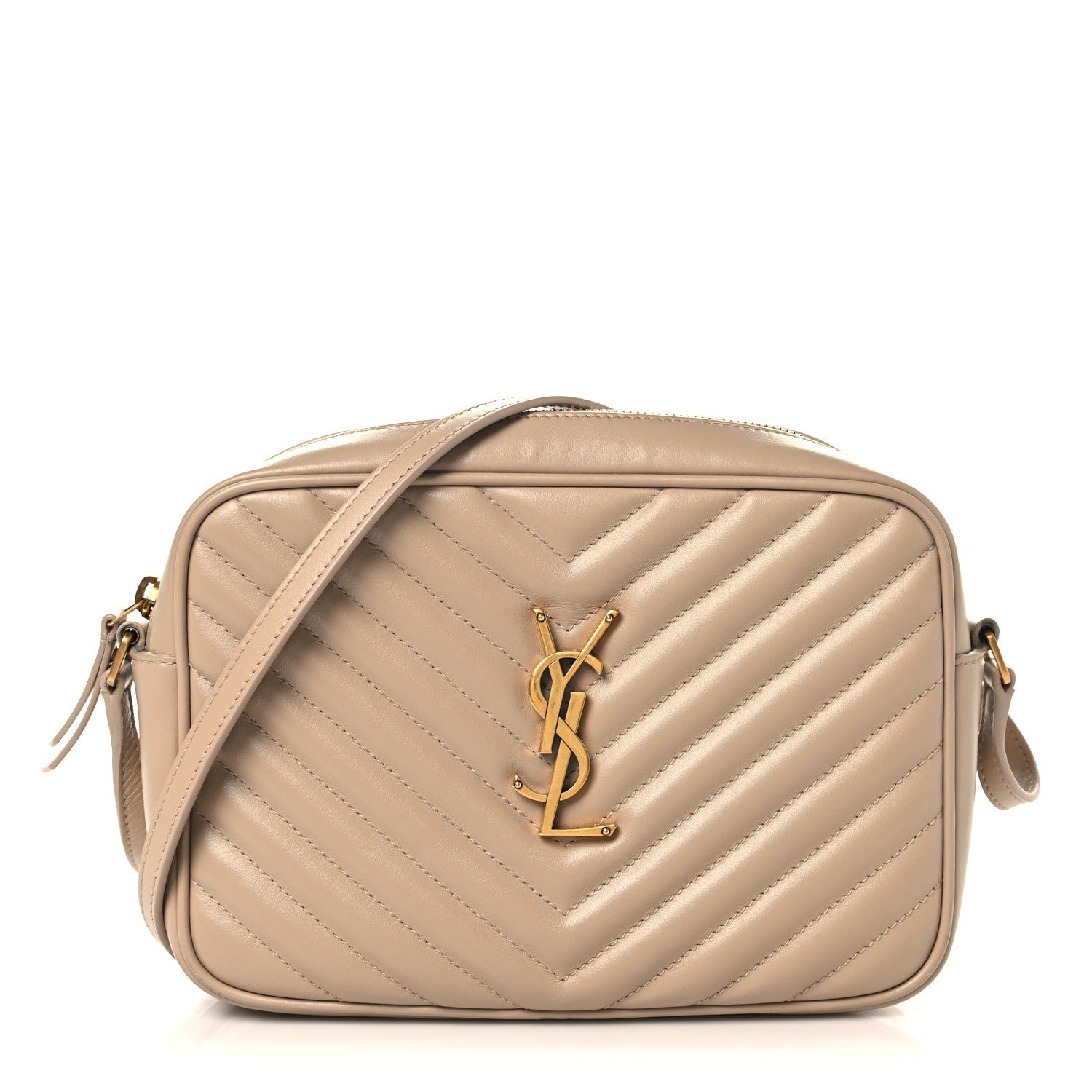 Saint Laurent Calfskin Matelasse Monogram Lou Camera Bag Dark Beige