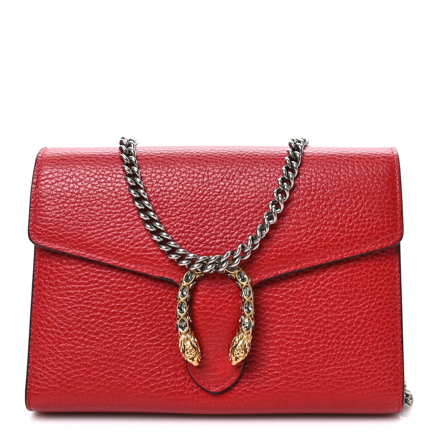 Gucci Calfskin Mini Dionysus Chain Wallet Hibiscus Red