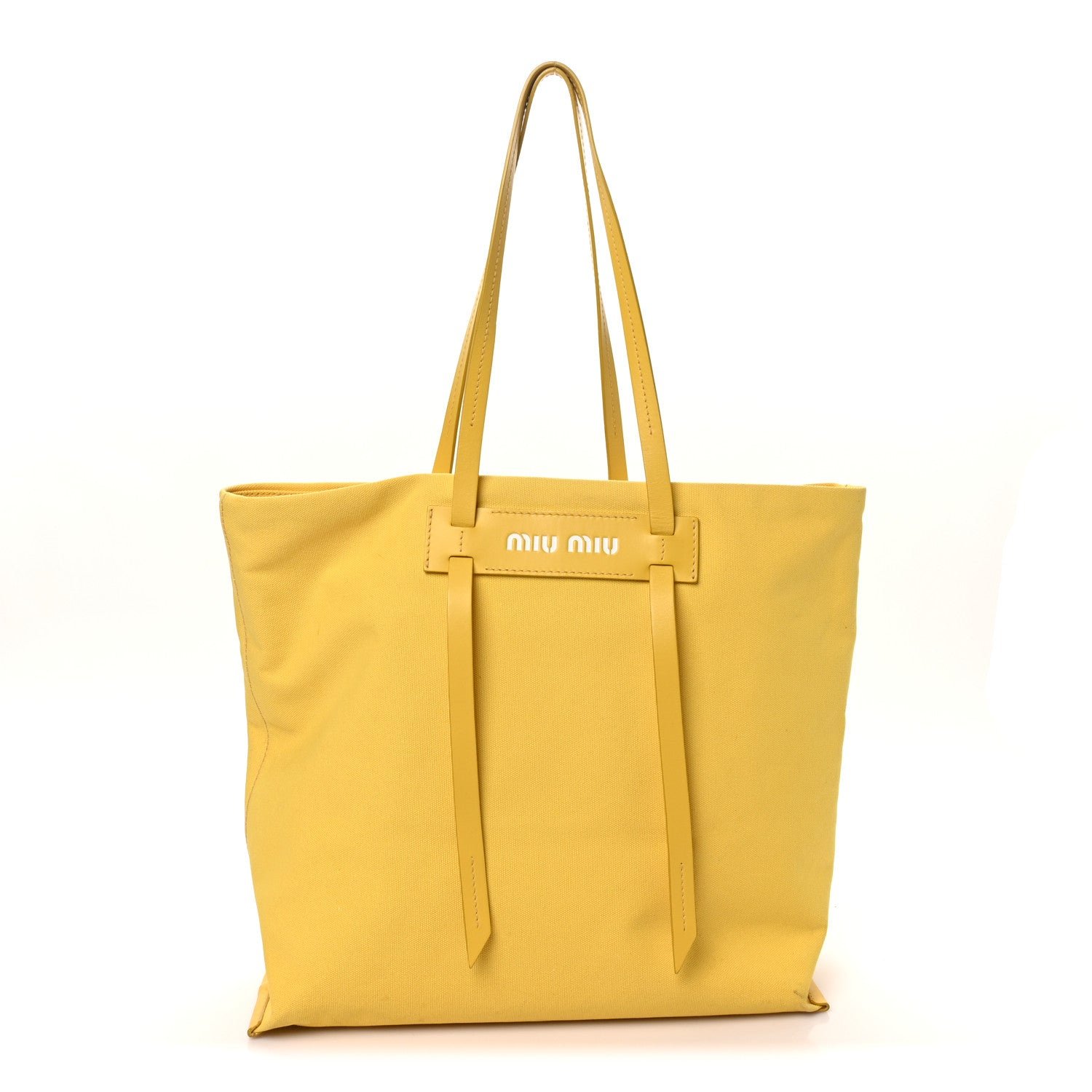 Miu Miu Canvas Calfskin Shopping Tote Yellow