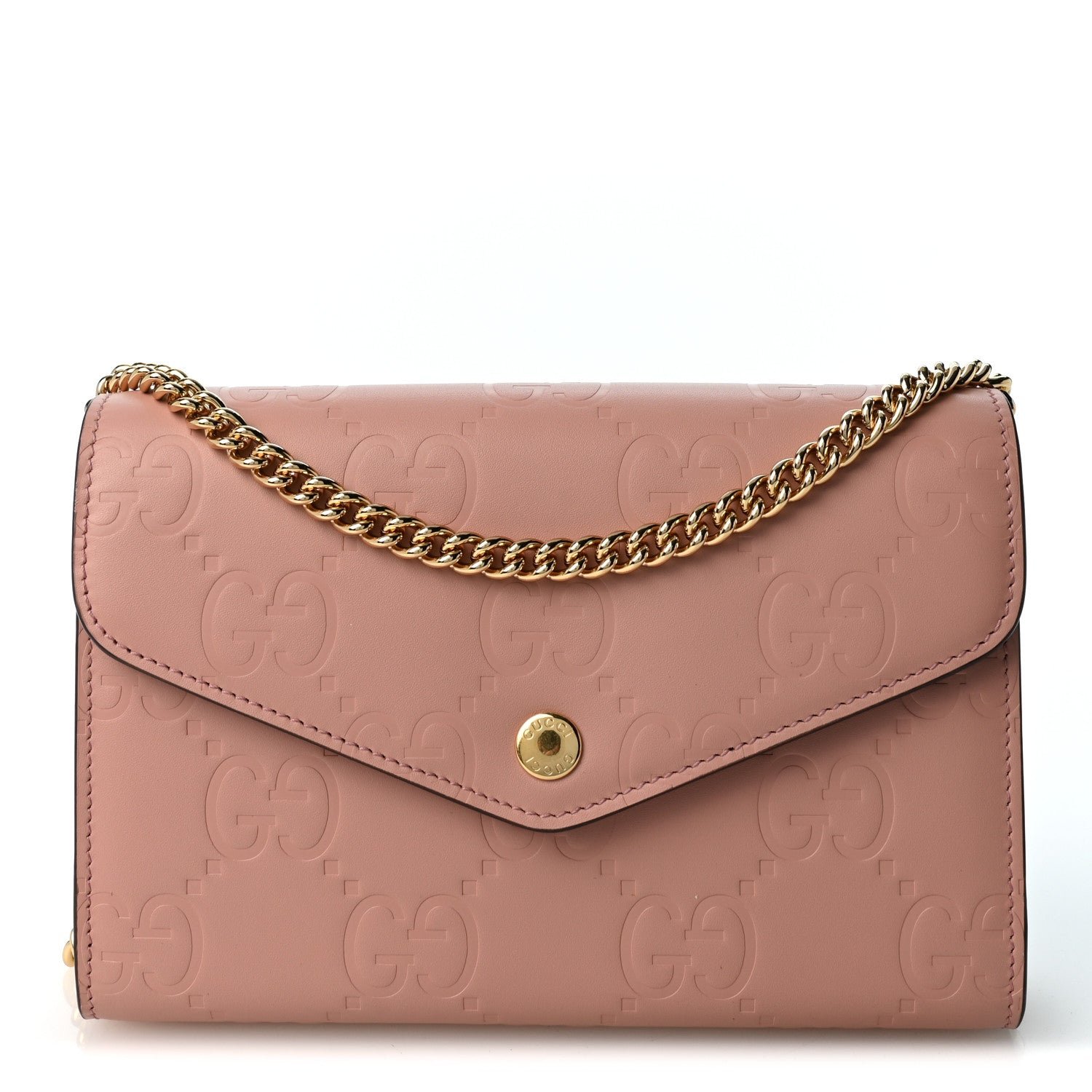 Gucci Calfskin GG Debossed Chain Wallet Pink