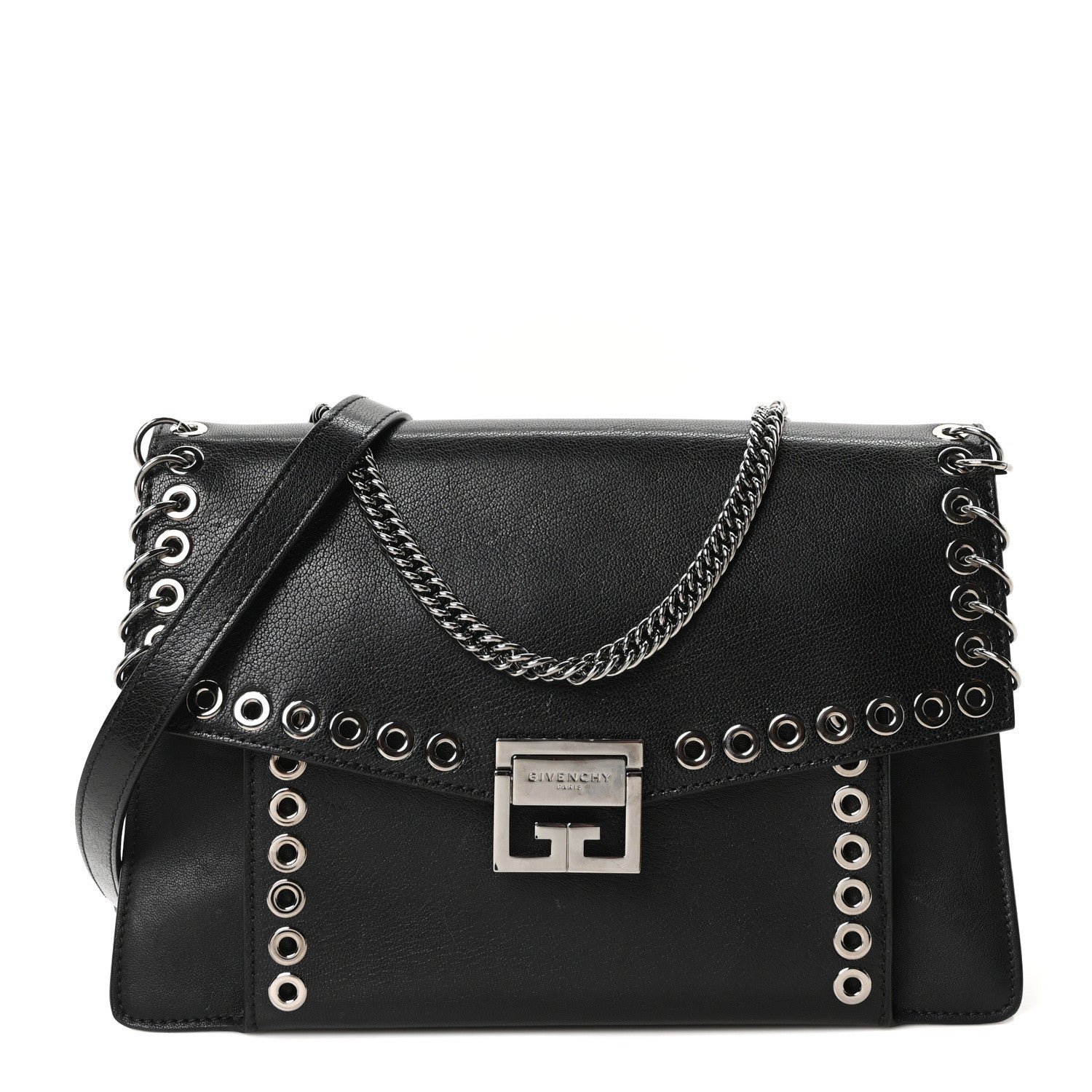 Givenchy Givenchy Goatskin Grommet Medium GV3 Shoulder Bag Black