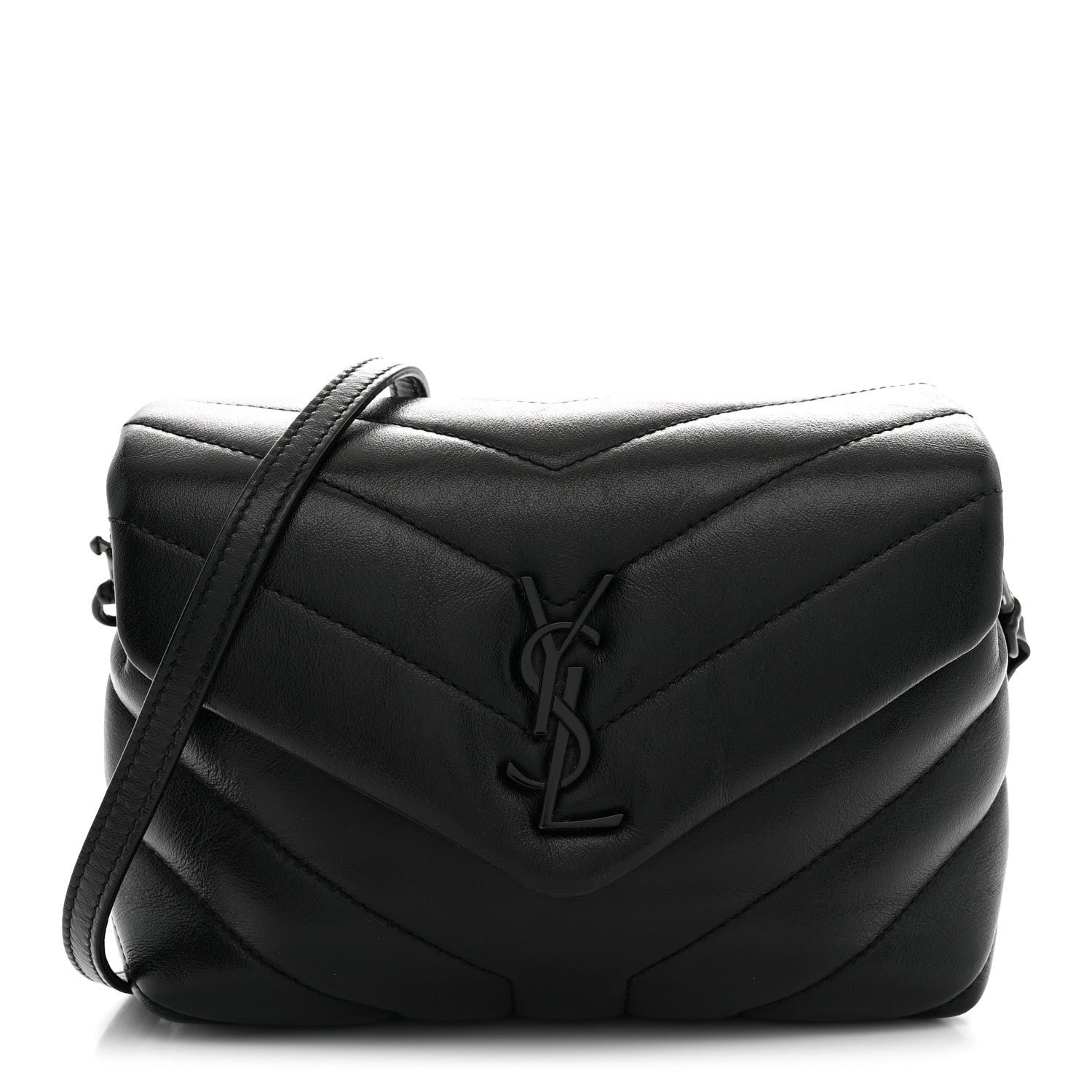 Saint Laurent Calfskin Y Quilted Monogram Monochrome Toy Loulou Crossbody Bag Black