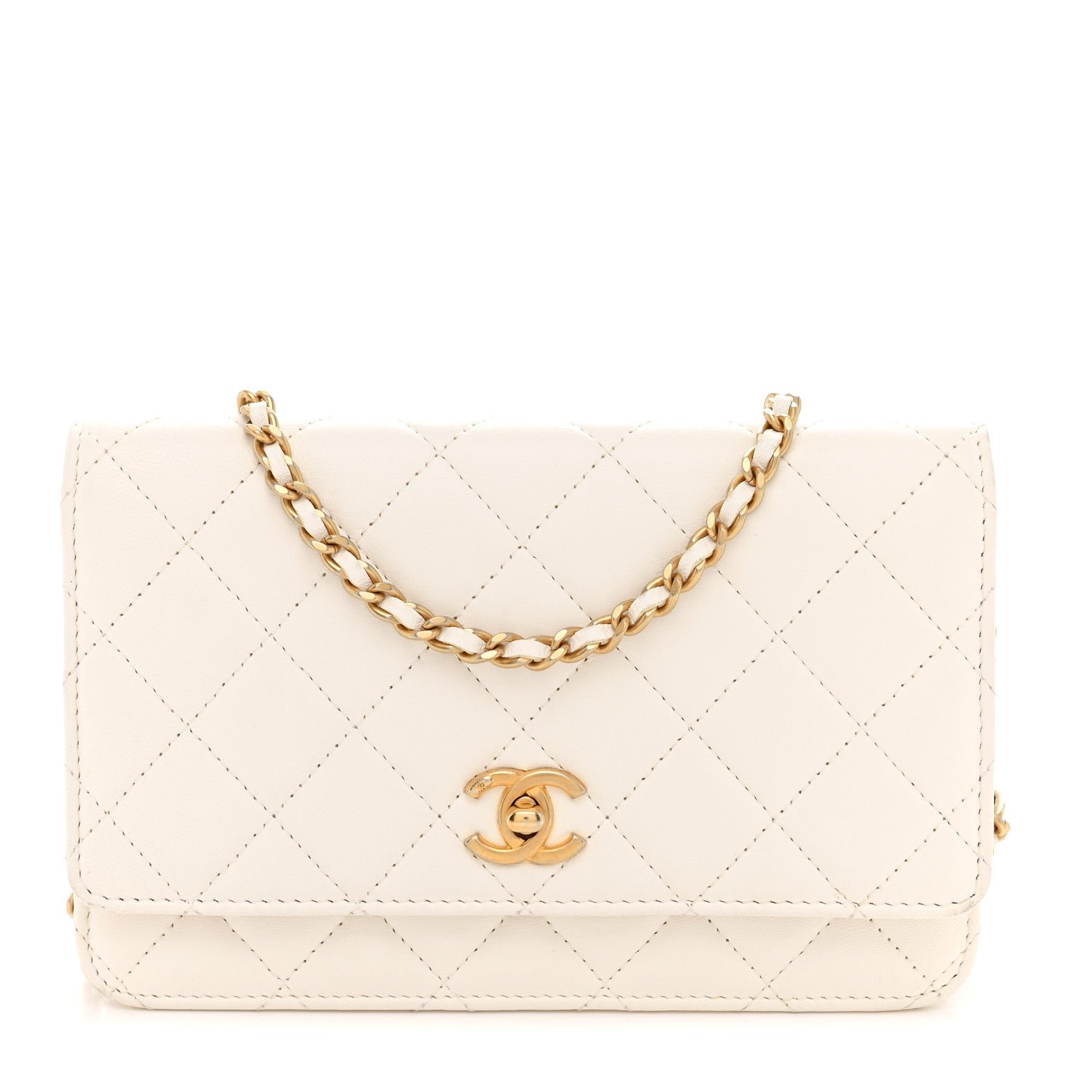 Chanel Lambskin Quilted CC Pearl Crush Wallet on Chain WOC White