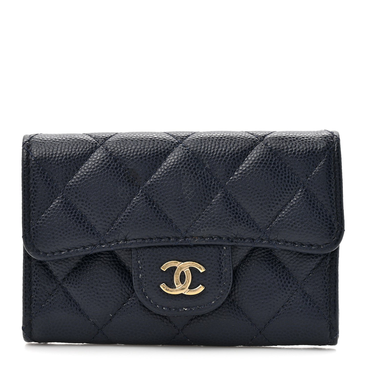 Chanel Caviar Quilted Flap Card Holder Wallet Navy Blue