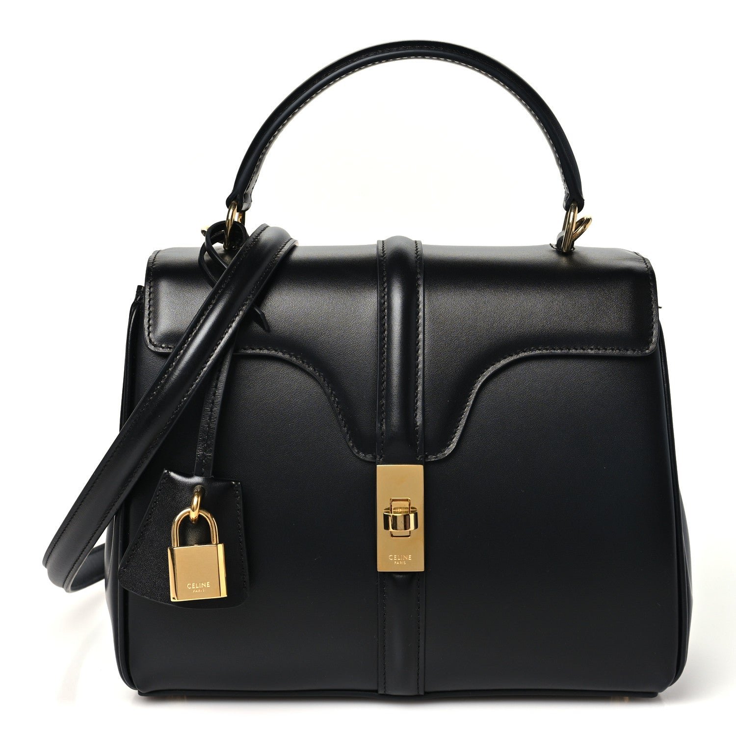 Celine Satinated Calfskin Small 16 Top Handle Bag Black