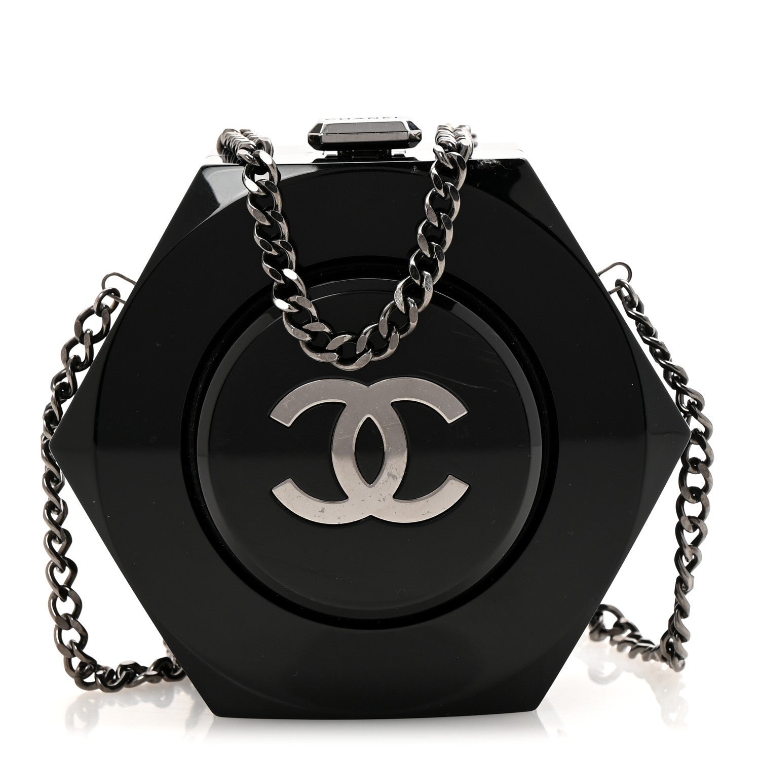 Chanel Plexiglass Octagon CC Minaudiere Clutch Black