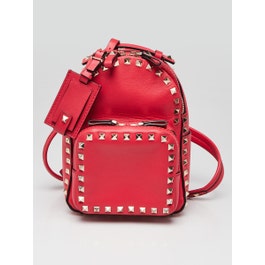 Valentino Valentino Red Smooth Leather Rockstud Mini Backpack Bag