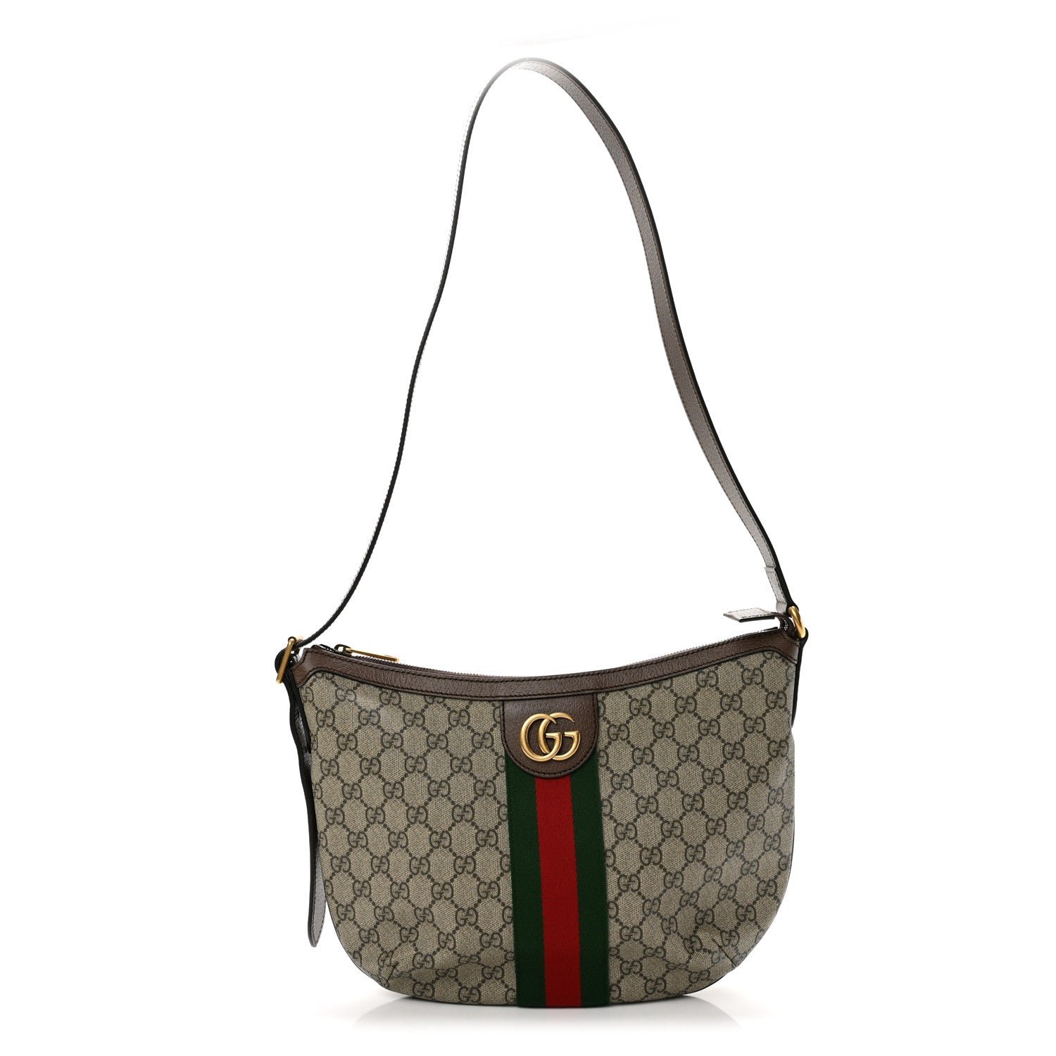 Gucci GG Supreme Monogram Web Small Ophidia Half Moon Hobo Brown