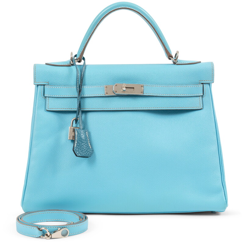 Limited Edition Bleu Céleste Epsom Verso Bleu Jean Candy Kelly 32 Retourné Palladium Hardware, 2010