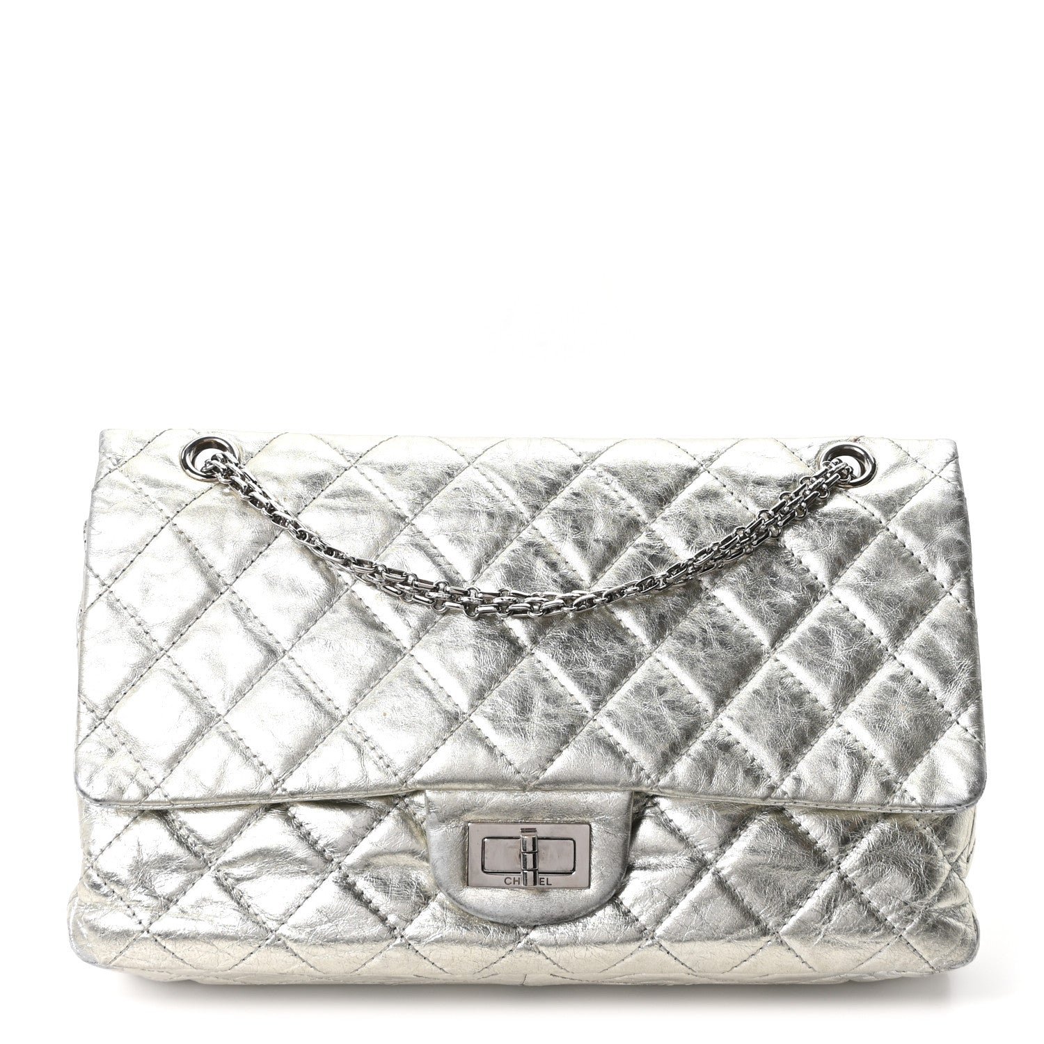 Chanel Metallic Aged Calfskin Quilted 2.55 Reissue 227 Flap Silver