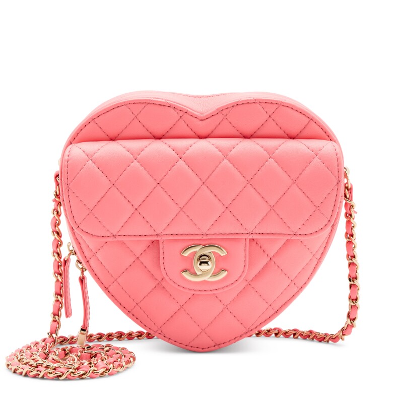 Pink Quilted Lambskin CC in Love Heart Bag Light Gold Hardware, 2022