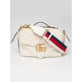 Gucci Gucci White Leather GG Marmont Small Shoulder Bag