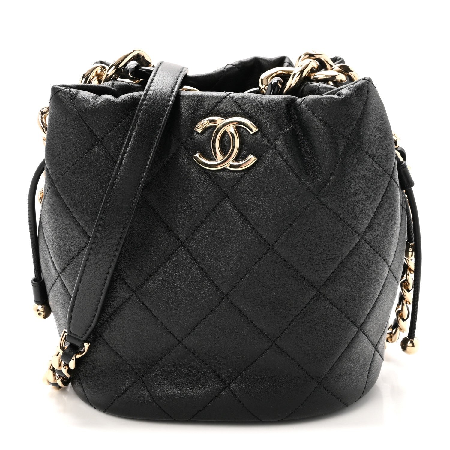 Chanel Lambskin Quilted Resin Bi-Color Chain Bucket Bag Black