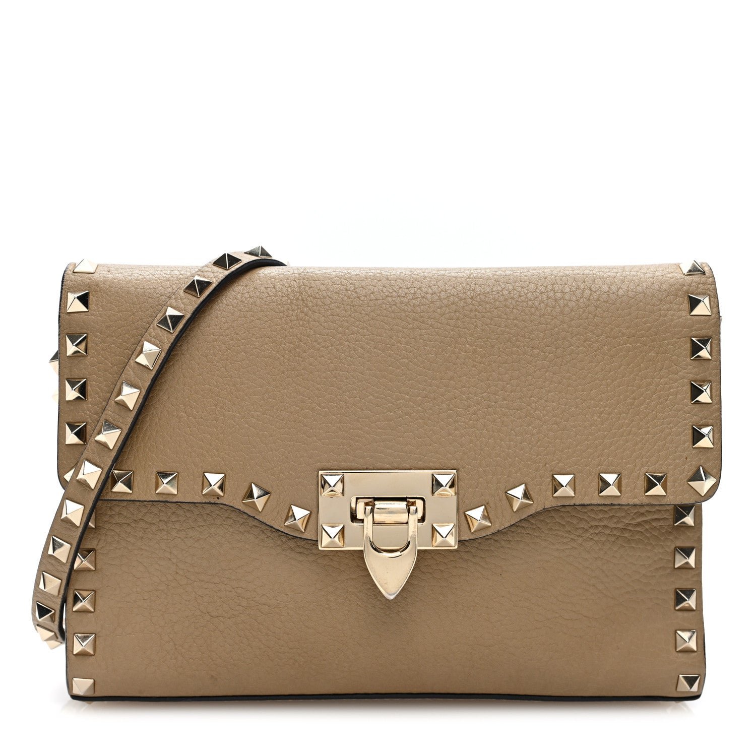 Valentino Garavani Pebbled Calfskin Medium Rockstud Flip Lock Crossbody Bag Deep Alpaca