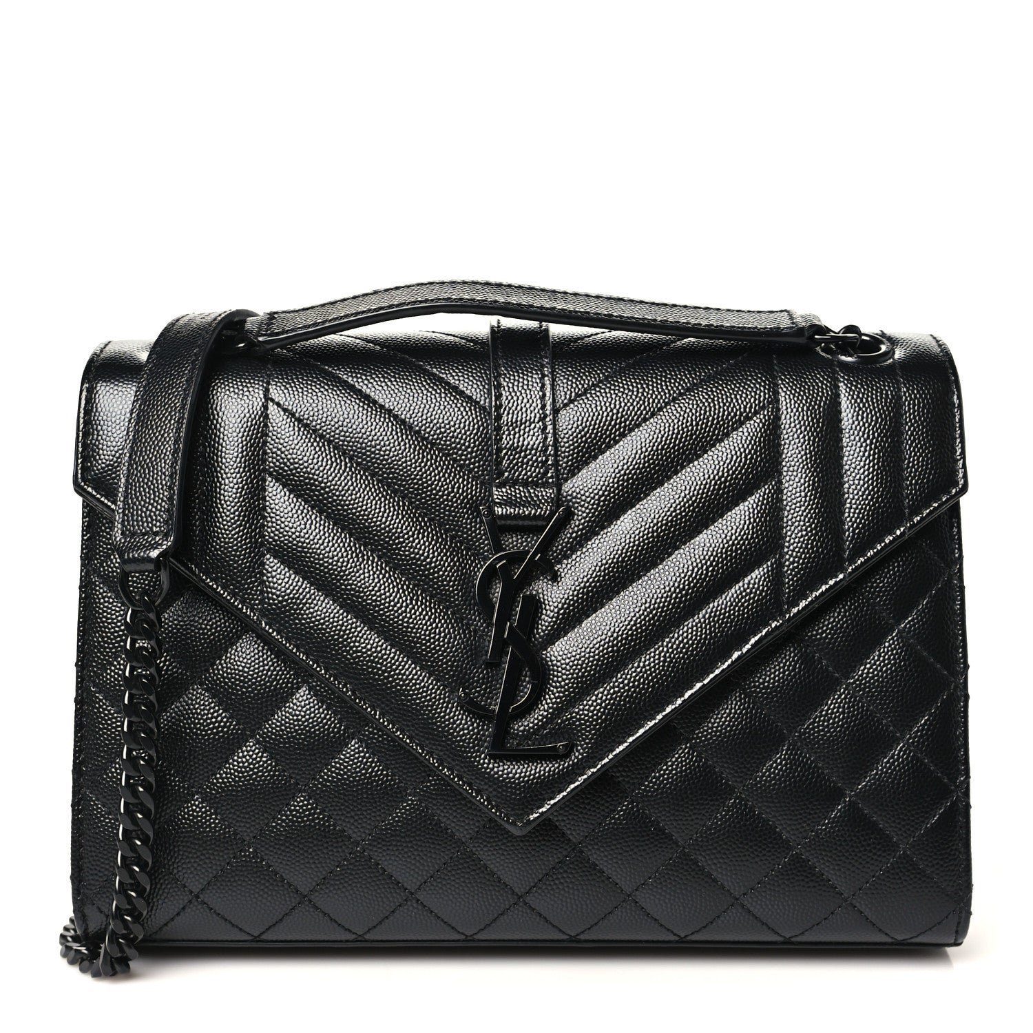 Saint Laurent Grain De Poudre Textured Mixed Matelasse Triquilt Medium Monogram Monochrome Satchel Black