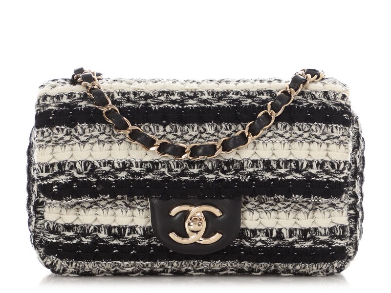 Chanel Black and White Tweed Mini Classic Flap Bag Gold Hardware, 2019